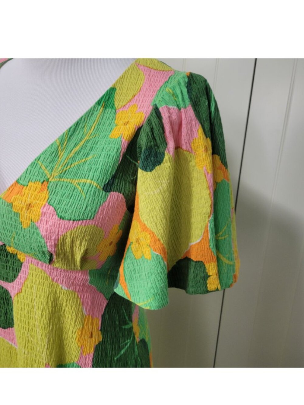 Kate Spade Cucumber Botanical Crepe 60s 70s Retro Hippie Fairycore Swing Dress - Picture 3 of 12
